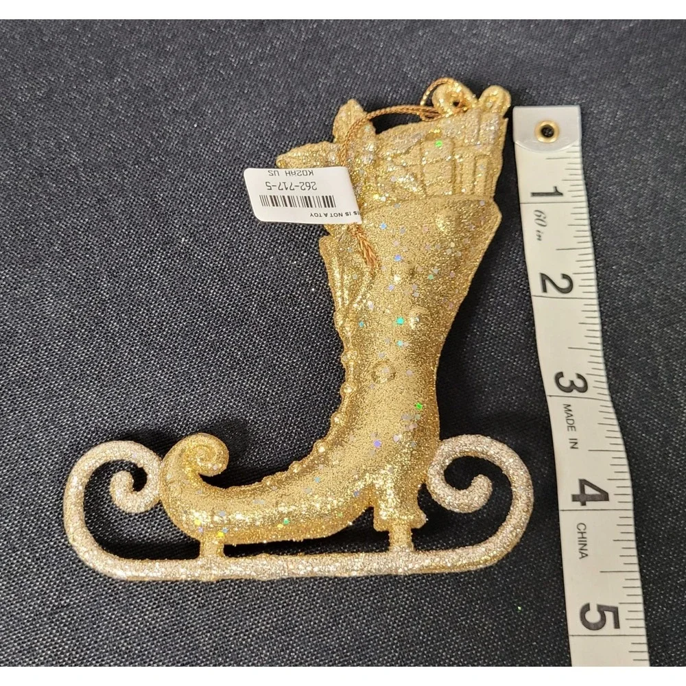 Kathe Wohlfahrt Ice Skating Shoe with Golden Glimmer Plastic Christmas Ornament